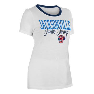 Jacksonville Jumbo Shrimp New Era Ladies White Ringer Tee