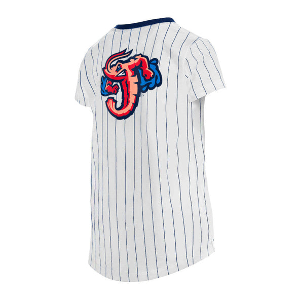 Jacksonville Jumbo Shrimp New Era Youth Girls Pinstripe Pennant V-Neck Tee