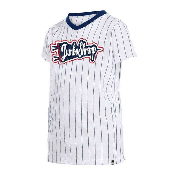 Jacksonville Jumbo Shrimp New Era Youth Girls Pinstripe Pennant V-Neck Tee