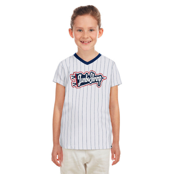 Jacksonville Jumbo Shrimp New Era Youth Girls Pinstripe Pennant V-Neck Tee