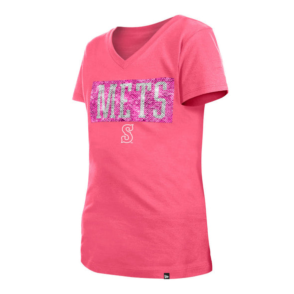 Syracuse Mets New Era Pink Girls Sequin T-shirt