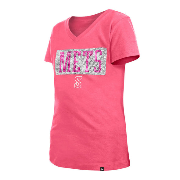 Syracuse Mets New Era Pink Girls Sequin T-shirt