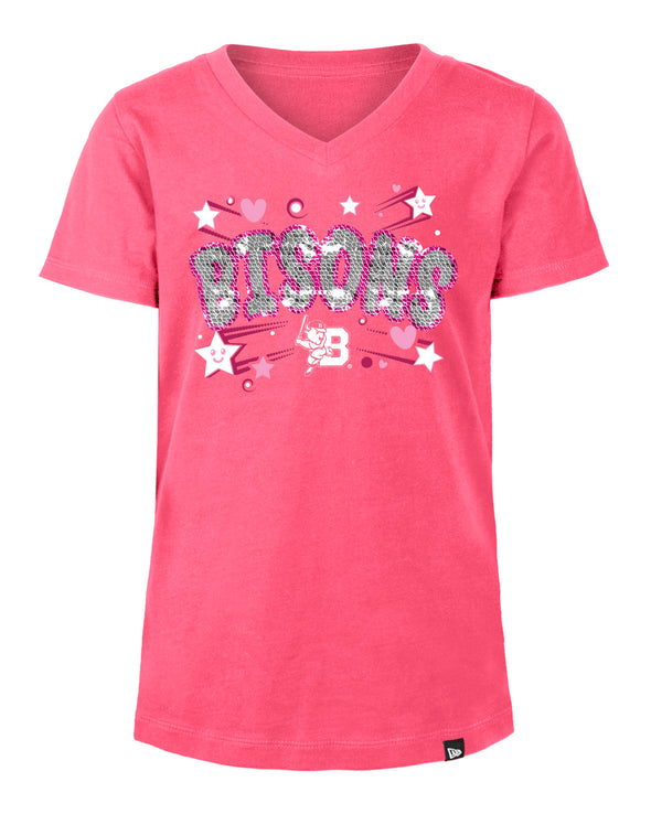 Buffalo Bisons Youth Girls NE Pink Flip Sequin Tee