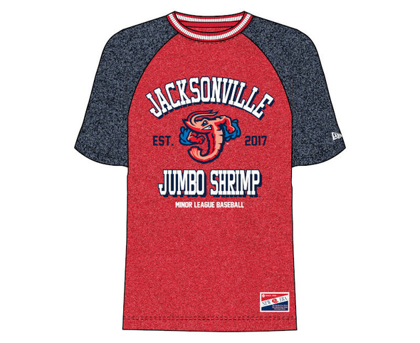 Jacksonville Jumbo Shrimp New Era Varsity Raglan Dual Blend Tee