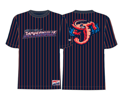 Jacksonville Jumbo Shrimp New Era Navy Pinstriped Throwback Tee