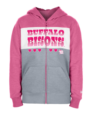 Buffalo Bisons Youth Girls NE Pink Grey Full Zip Hoodie