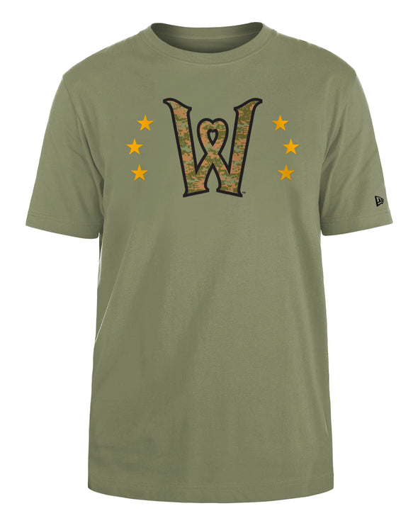 New Era 2024 Green Heart W Armed Forces Tee