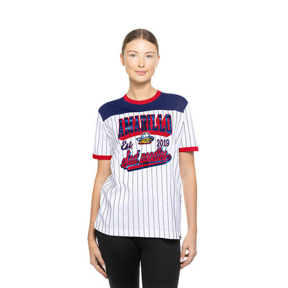 Amarillo Sod Poodles New Era Women's White Pinstripe Tee