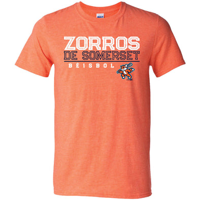 Somerset Patriots Adult Gildan Softstyle Copa de la Diversion Zorros de Somerset Heather Orange Opposition Tshirt