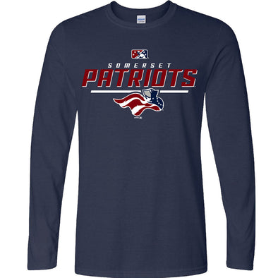 Somerset Patriots Adult Softstyle Navy Long Sleeve  Scarlet Tshirt