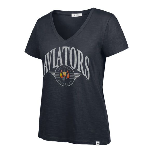 Women's Aviators Retro Logo Navy Tried N True '47 Slub V-Neck Tee