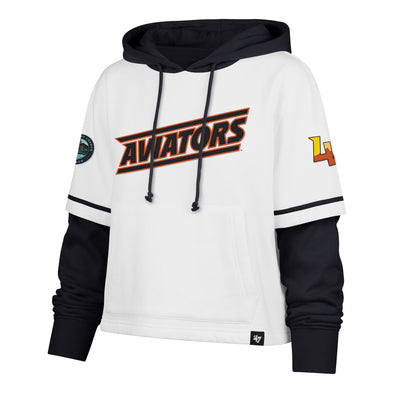 Women's Aviators White/Navy Trifecta '47 Cropped Shortstop Pullover Hoodie