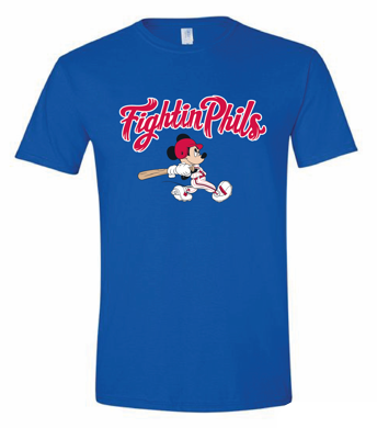 OT Sports Mickey Mouse Batting Royal Adult T-Shirt