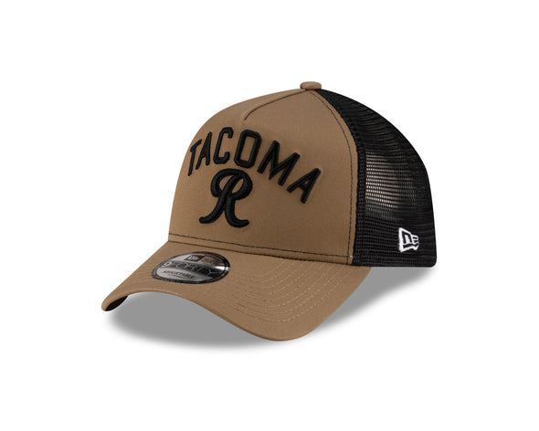 Tacoma Rainiers New Era 9Forty A-Frame Khaki Black Trucker Cap