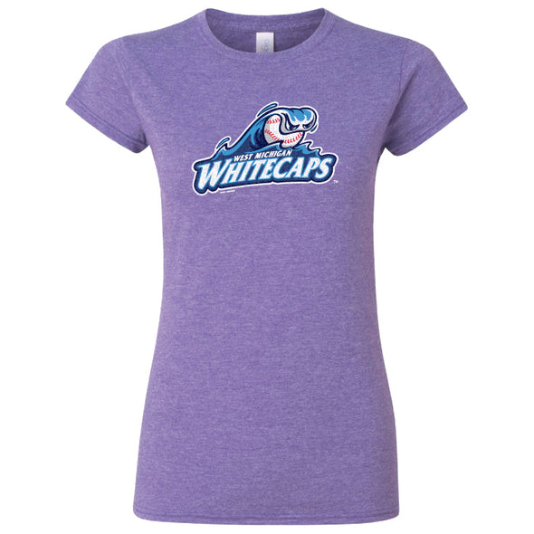 West Michigan Whitecaps Ladies Primary Distressed Softstyle Purple Tee