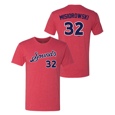 Nashville Sounds 108 Stitches Red Jacob Misiorowski Jersey Tee