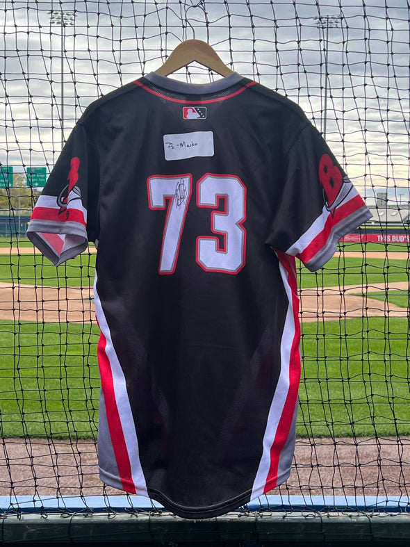 Buffalo Bisons Autographed & Game Worn Sublimated Hockey Black Jersey - Adam Macko #73 Size 46