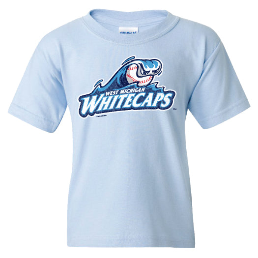 West Michigan Whitecaps Youth Primary Distressed Light Blue Tee