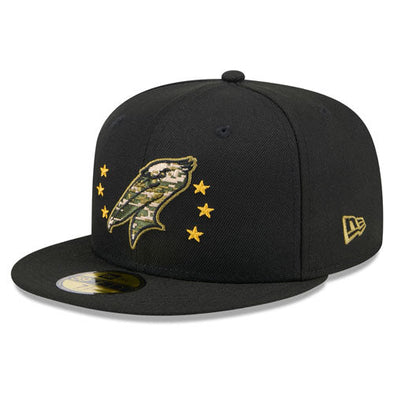 Myrtle Beach Pelicans New Era 2024 Black Armed Forces 59Fifty Cap