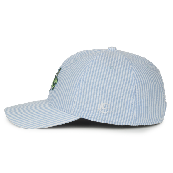 LADIES BLUE AND WHITE STRIPED CAP