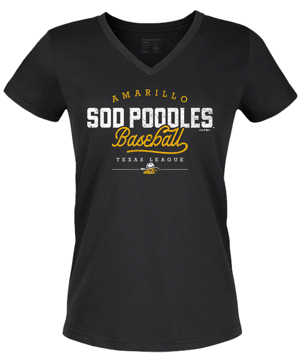 Amarillo Sod Poodles Women's Black Vintage Script Tee