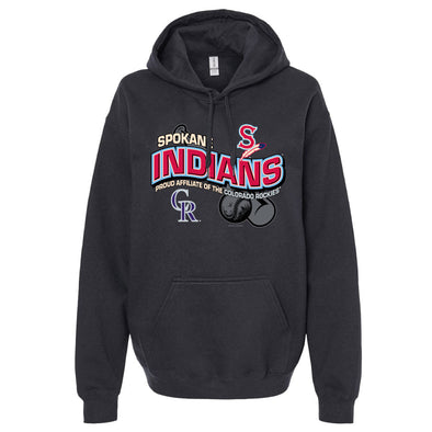 Spokane Indians Black Deliver Rockies Affiliate Design Hoodie