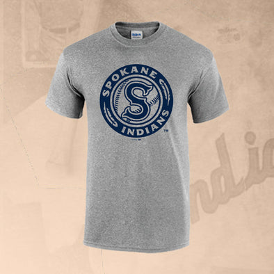 Spokane Indians Navy Logo Sport Grey Tee