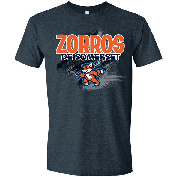 Somerset Patriots Heather Navy Adult Softstyle Zorros de Somerset Plane Fulltone T-shirt