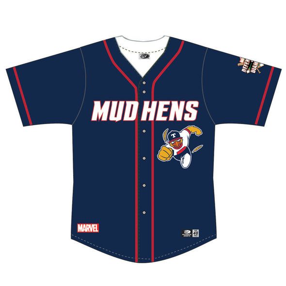 Toledo Mud Hens Marvel Defenders of the Diamond Youth Marvel Font Muddy Jersey