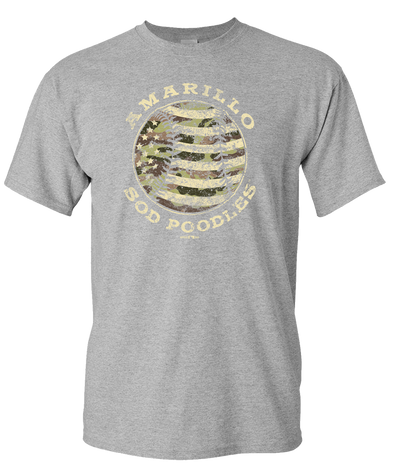Amarillo Sod Poodles Grey Camo Baseball Flag Tee