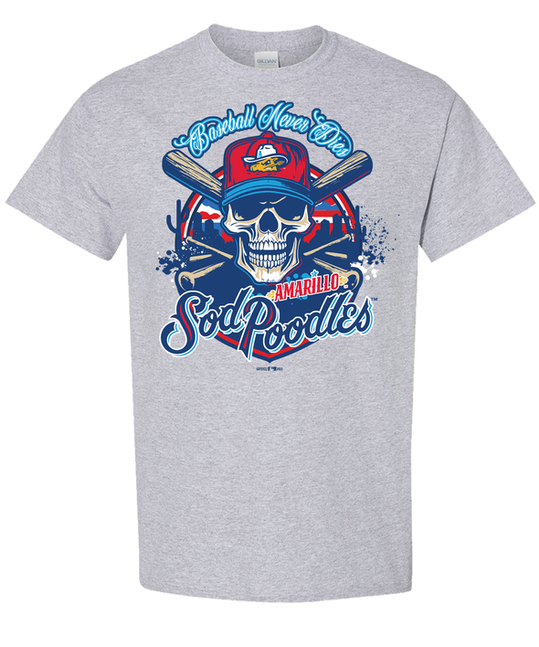 Amarillo Sod Poodles Grey Skull Bats Game Tee