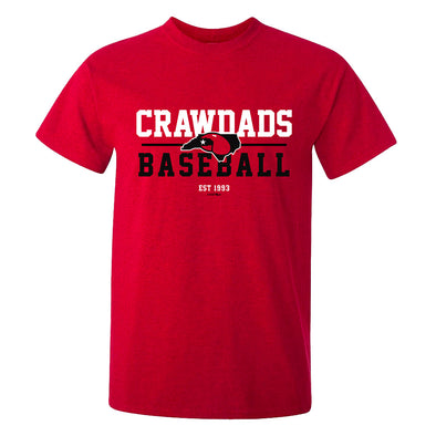 Hickory Crawdads BB Staked Red Ringspun Tee