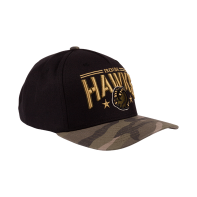 BOISE HAWKS MILITARY CAMO HAT, BLACK/CAMO