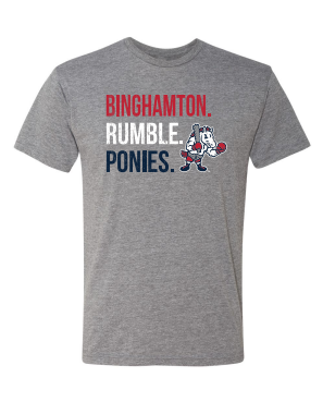 BRP New! Adult BINGHAMTON. RUMBLE. PONIES. Gray T-Shirt