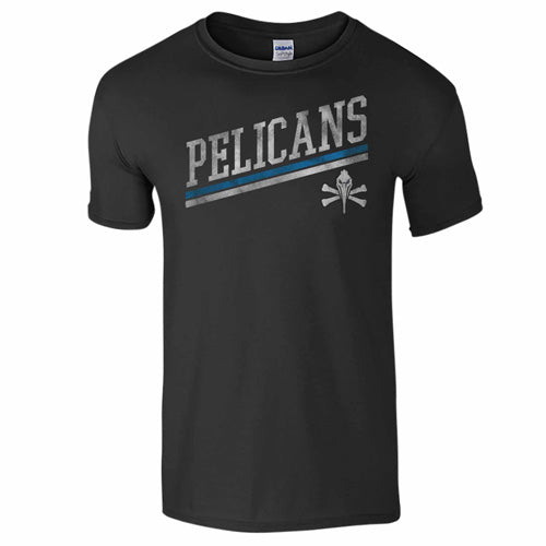 MYRTLE BEACH PELICANS VANTAGE APPAREL BLACK PIRATE SLANT SOFTSTYLE TEE