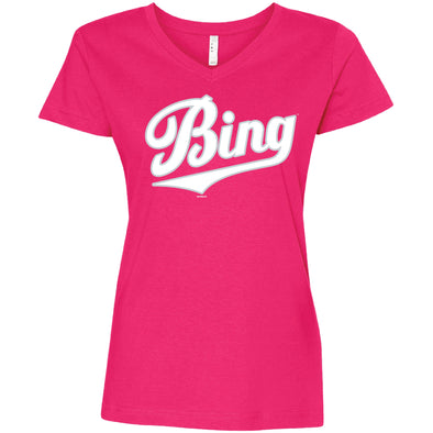 BRP Womens' Hot Pink Short-Sleeve V-Neck T-Shirt with BING logo