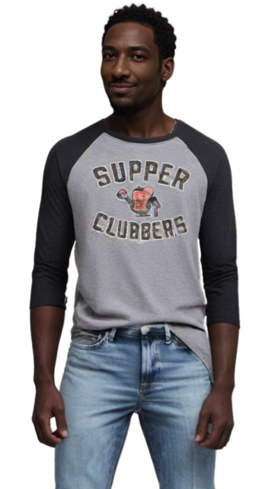 Wisconsin Supper Clubbers Heather/ Black 3/4 Sleeve Gooseneck Tri-Blend Tee