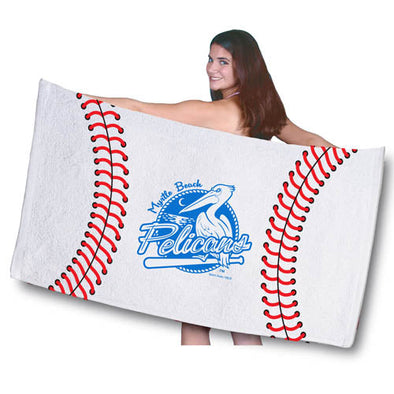 Myrtle Beach Pelicans Storm Duds Baseball Seam Beach Towel