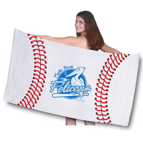 MYRTLE BEACH PELICANS STORM DUDS BASEBALL SEAM BEACH TOWEL