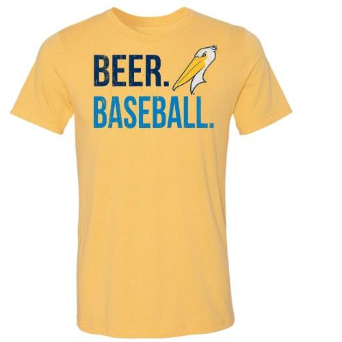 Myrtle Beach Pelicans 108Stitches Yellow Beer Baseball Tee