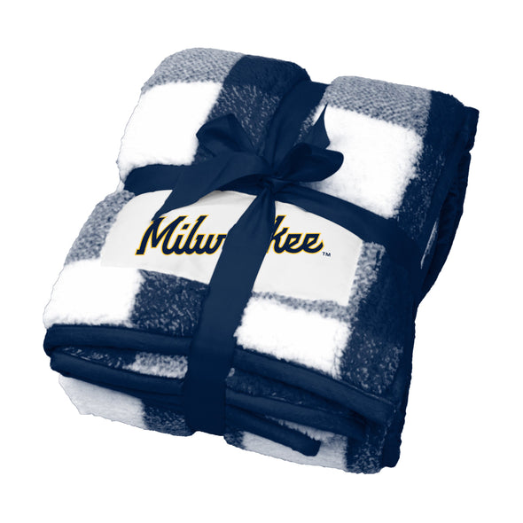 Logo Brands Milwaukee Brewers Buffalo Check Frosty Fleece Blanket