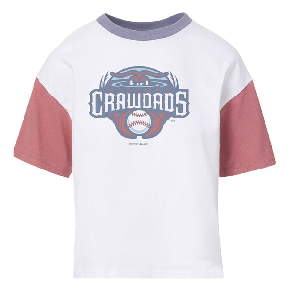 Hickory Crawdads Brylee Orchid Womens Boyfriend Tee