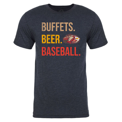 Las Vegas Belly Busters 108 Stitches Theme Night Collection Buffets Beer Baseball Navy Tri-Blend Short Sleeve T-Shirt