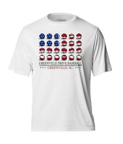 Greenville Drive Columbia PFG White Sun Shirt w/Baseball Front