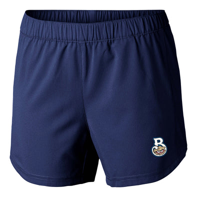 Columbia Women's Tamiami Pull On Shorts in Collegiate Navy with Shuckers Home Logo