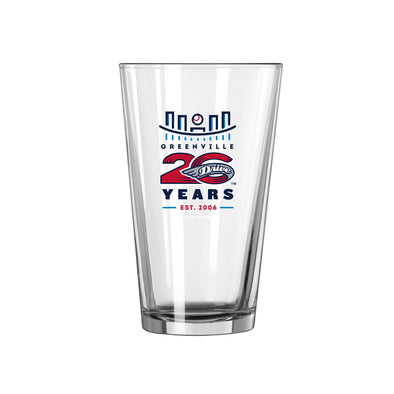 Greenville Drive Logo Brands 16oz Anniversary Pint Glass