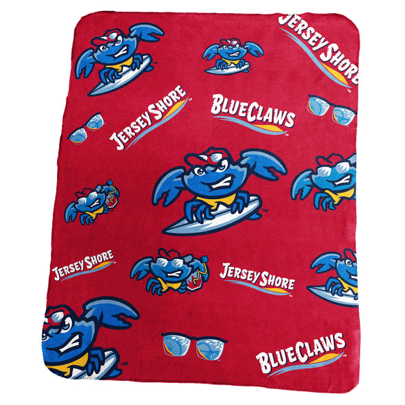 Jersey Shore BlueClaws Logo Brands Red Fleece Throw Blanket