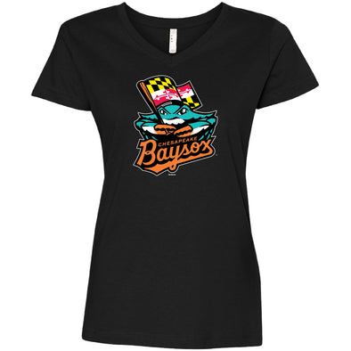 Chesapeake Baysox Bimm Ridder Women's V-Neck Longer Length BLACK T-shirt