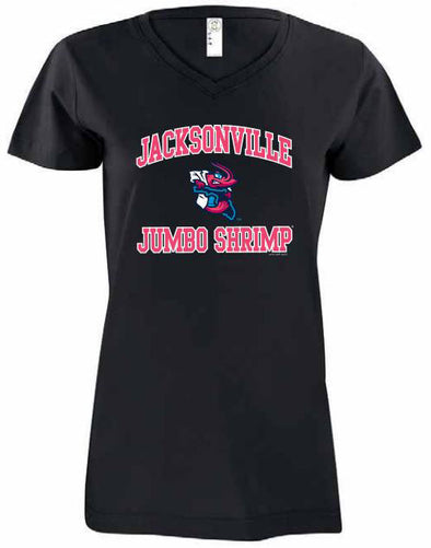 Jacksonville Jumbo Shrimp Soft As A Grape Ladies Black Vice V-Neck Tee