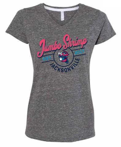 Jacksonville Jumbo Shrimp Soft As A Grape Ladies Harborside Smoke Tee